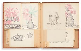 (SKETCHBOOKS.) Alma Bertha Bertsch; and/or Marguerite Bertsch. Album of approximately 60 juvenile pen and ink drawings.